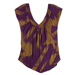 Evil Genius Womens Glitter Pattern V-Neck Graphic T-Shirt, Purple, NWT